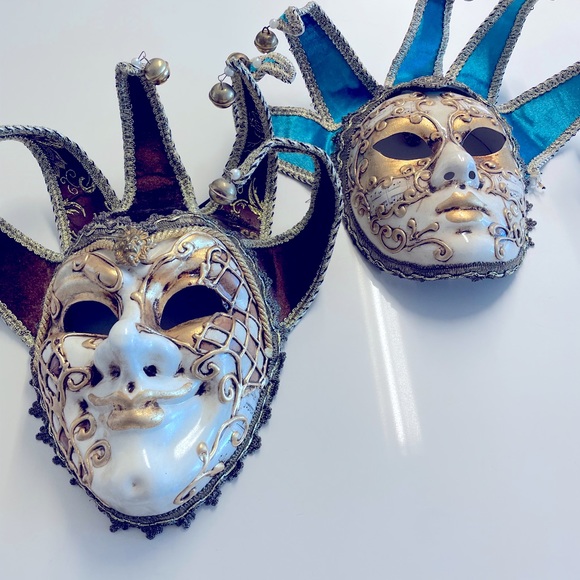 Set Pair of Venetian Masks Male and Female Made in Italy Mardi Gras Mask - Picture 3 of 6